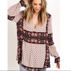 Free People Floral Patchwork Tunic in Black and Cream